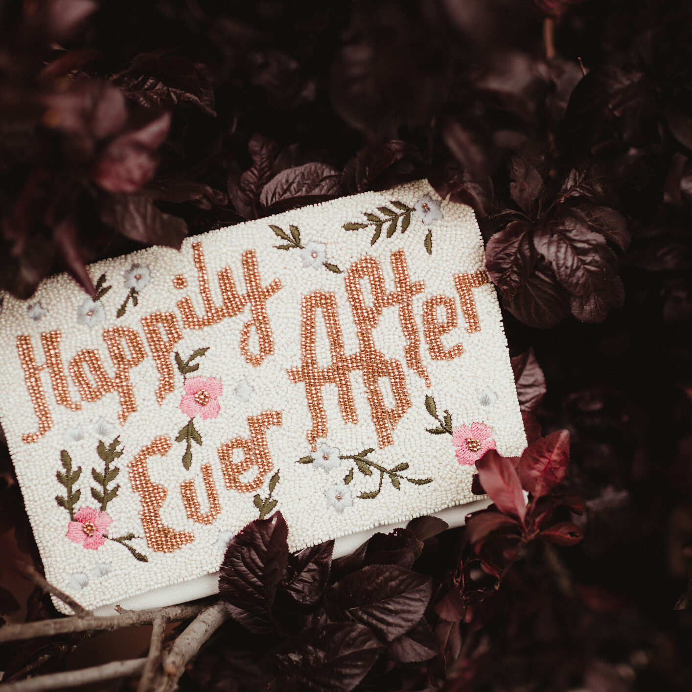 Happily ever after embroidered purse